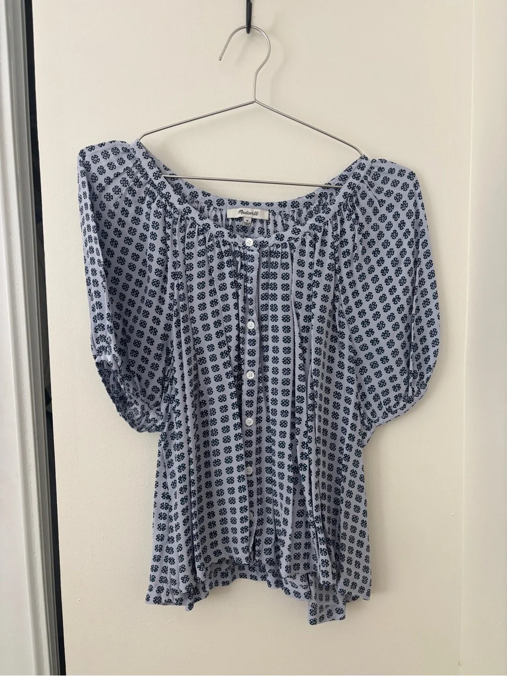 Madewell Blue Floral Button-Front Peasant Blouse